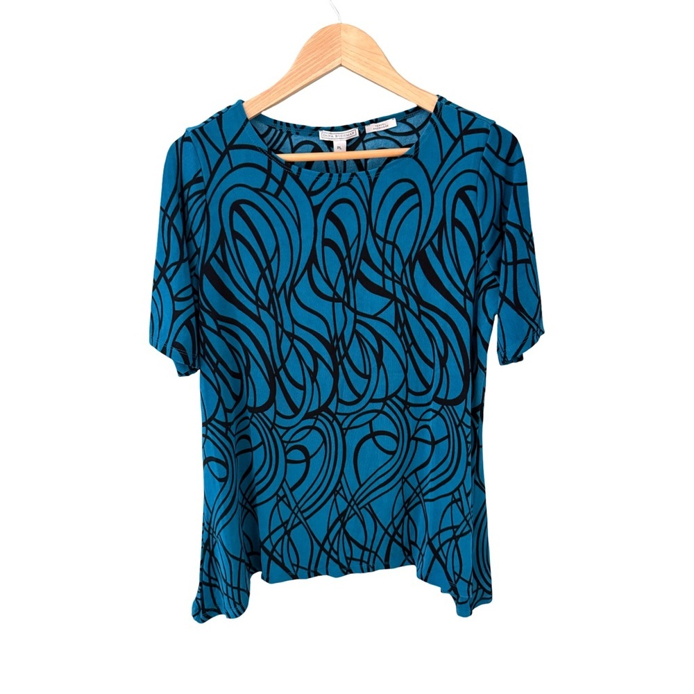 Dana Buchman Travel Anywhere Teal Shark Bite Hem Blouse NWT Size LP